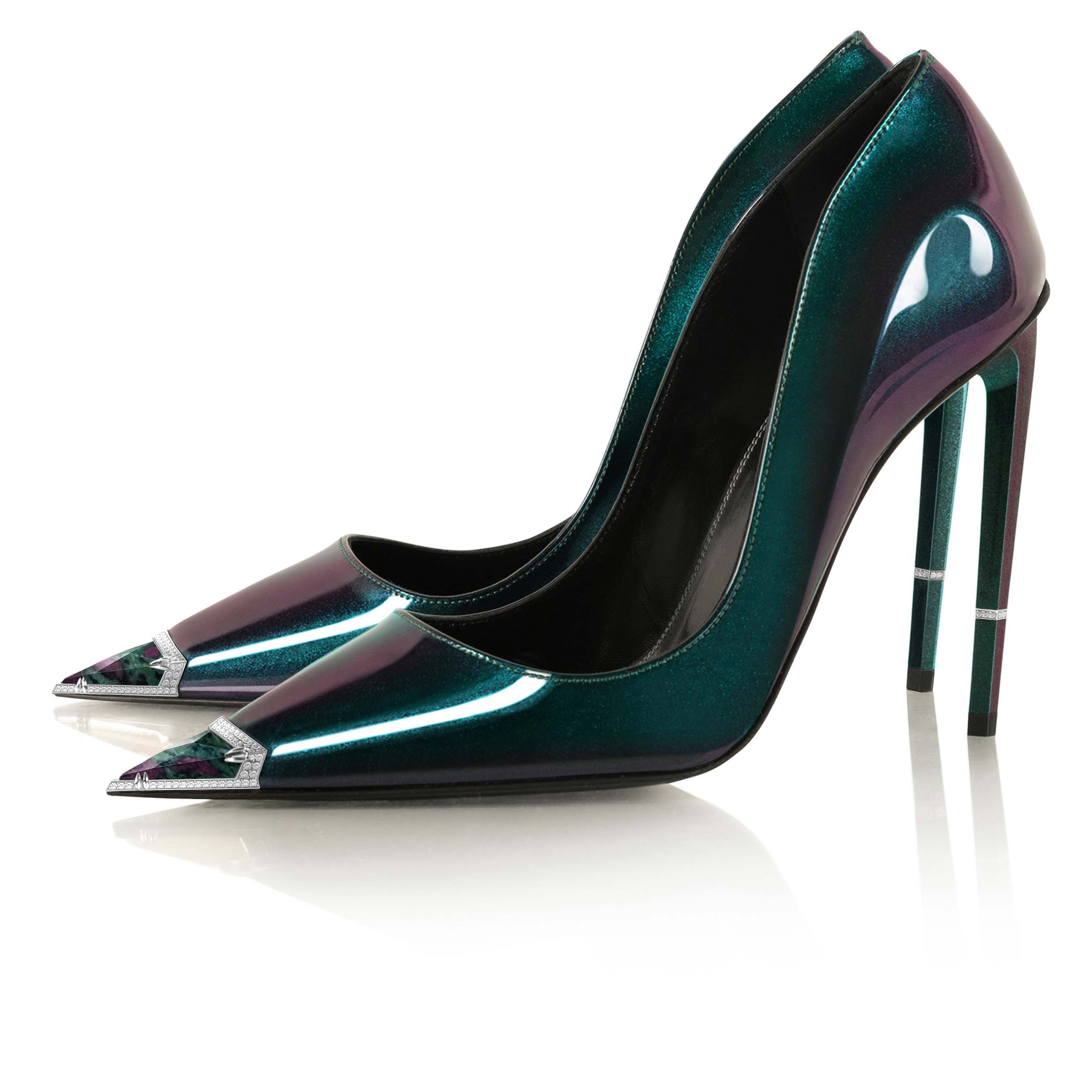 Nephthys pump in ruby zoiste leather with diamond embellishment, front view