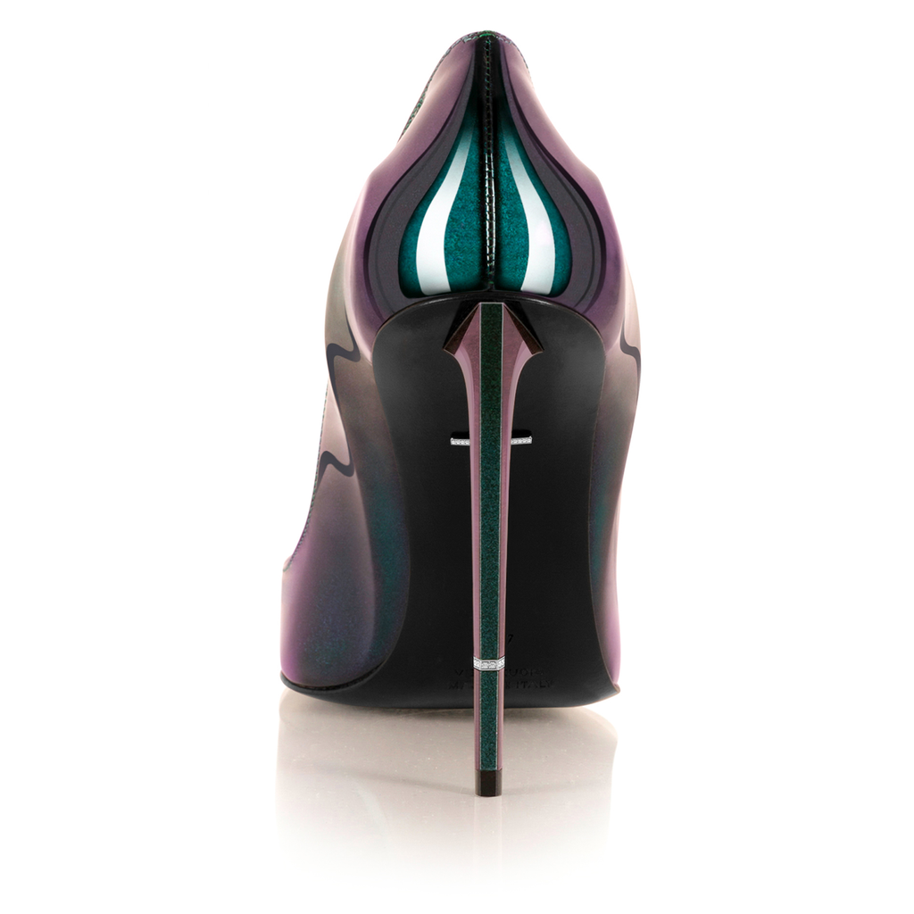 Nephthys pump in ruby zoiste leather with diamond embellishment, side profile