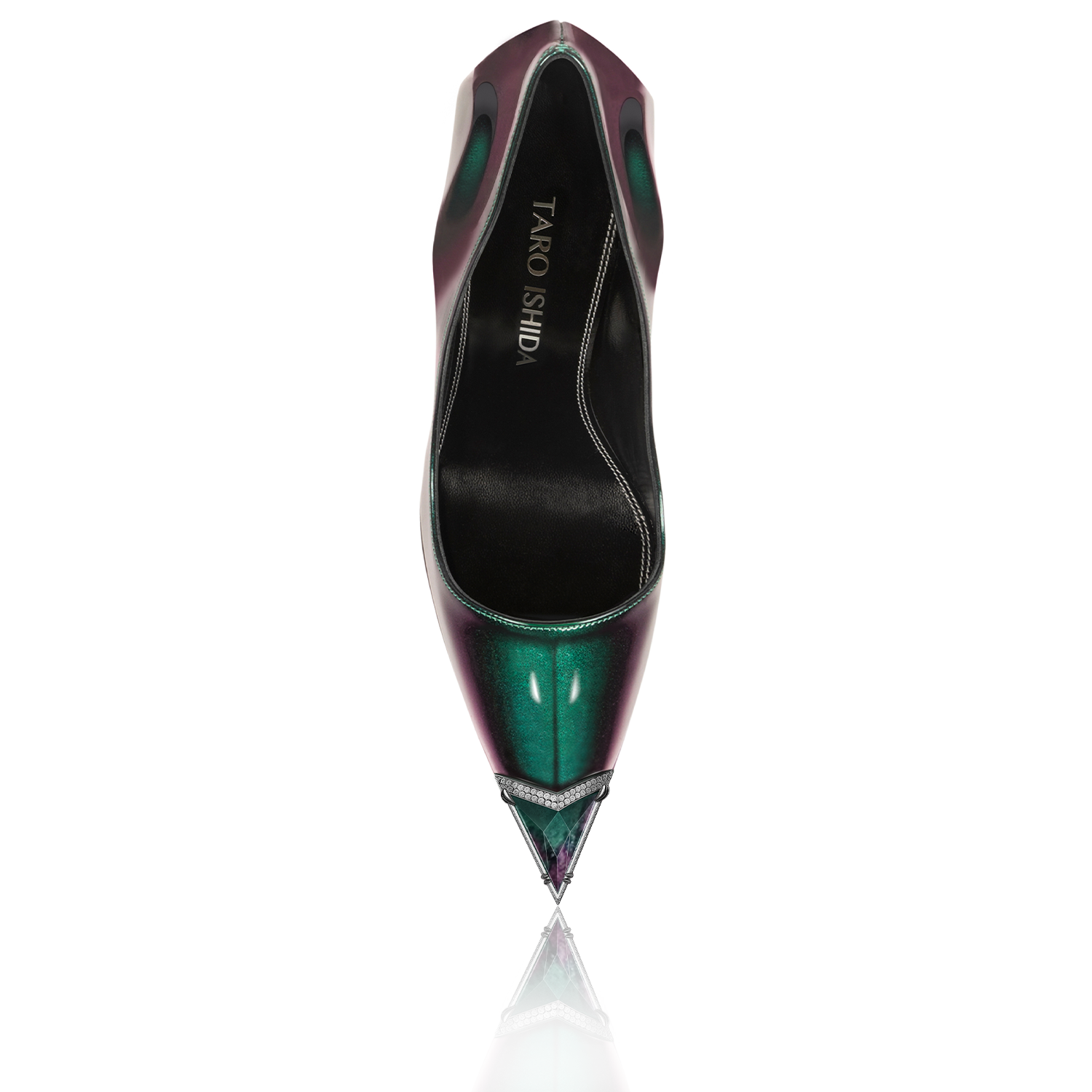 Nephthys pump in ruby zoiste leather with diamond embellishment, back view