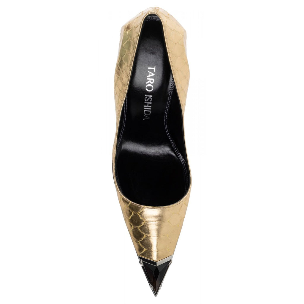 Nephthys pump in gold python, front view