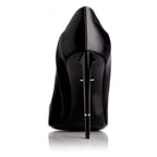Athena pump in black satin, back view