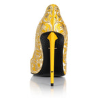 Ishtar pump in yellow satin, back view