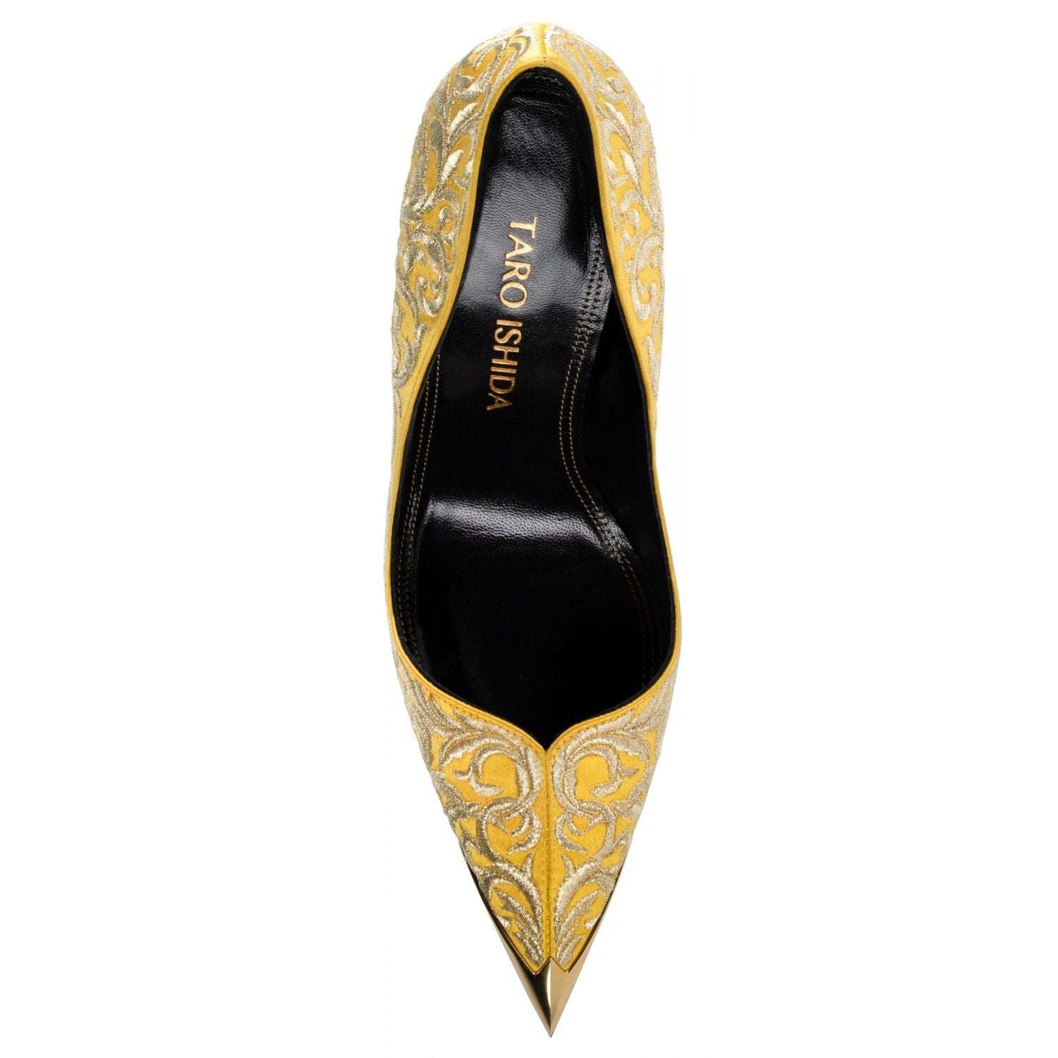 Ishtar pump in yellow satin, top view