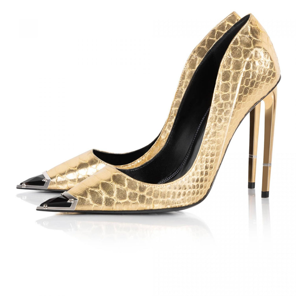 Nephthys pump in gold python, side profile