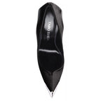 Athena pump in black satin, side profile