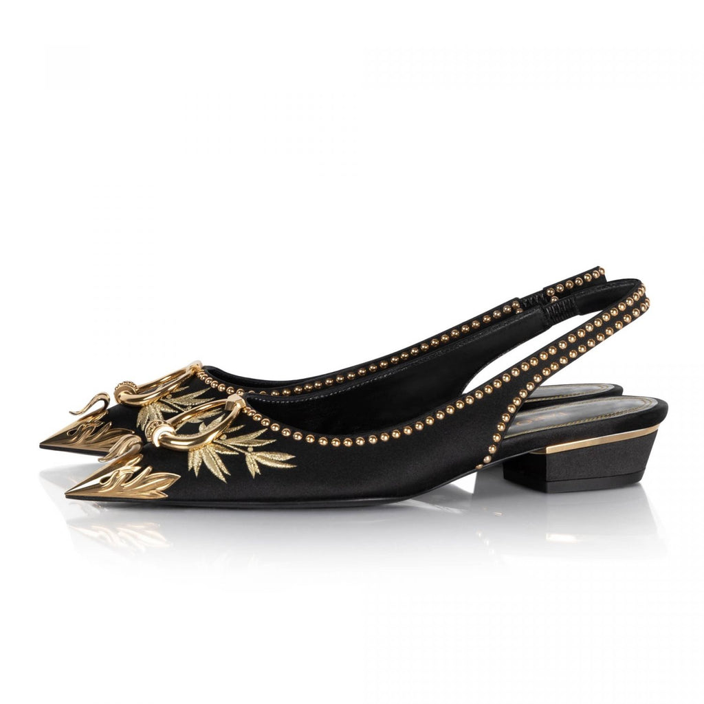 Rhea Flat in Black Satin