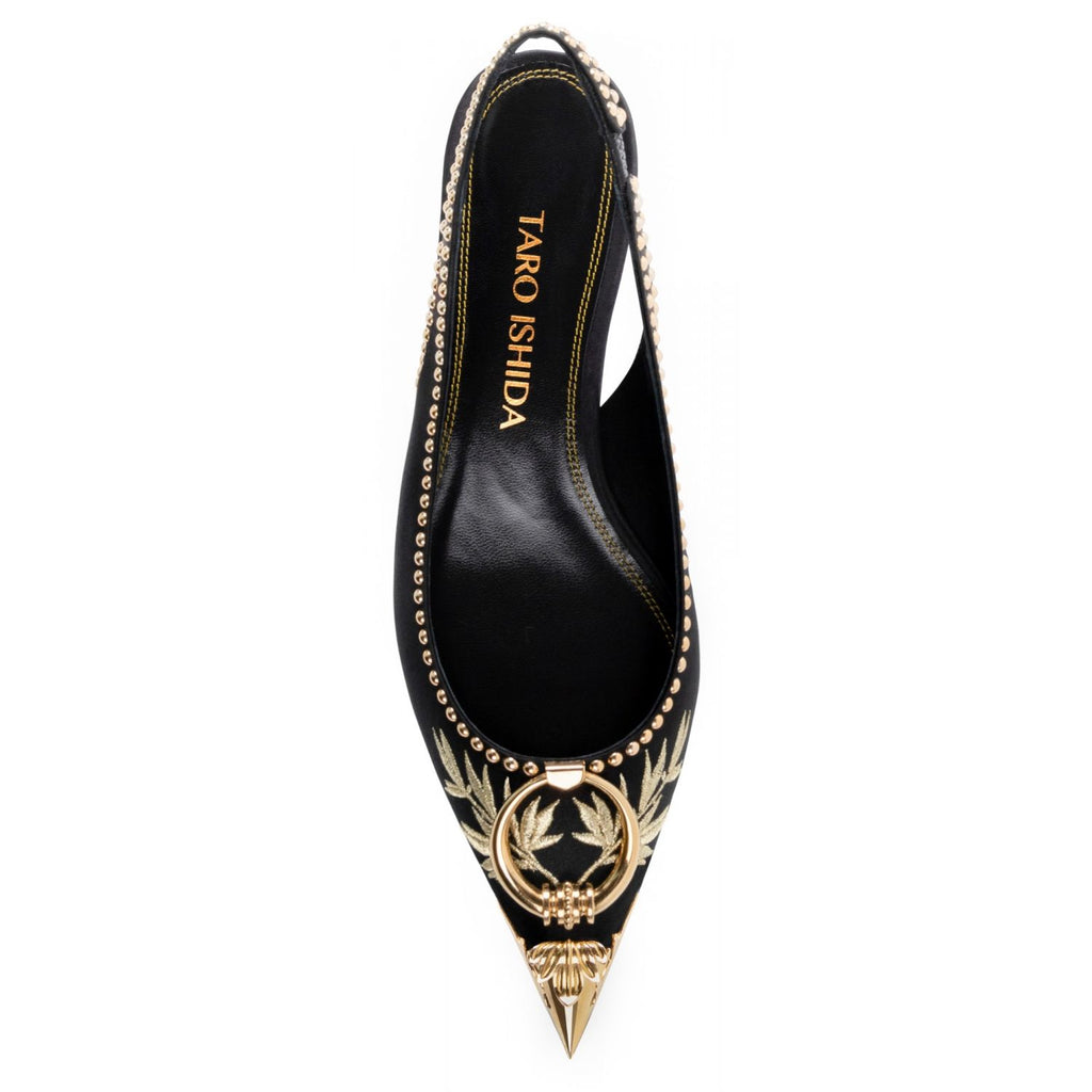 Rhea Flat in Black Satin