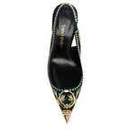 Rhea pump in green velvet, top view