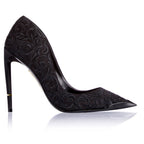 Ishtar pump in black embroidery on black, side profile