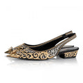 Themis pump in gold and silver embroidery, side profile